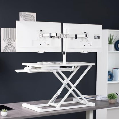 VIVO White 32 in Standing Desk Converter with Monitor Stand, DESK-V000K-M2W - color: White, size: 32"