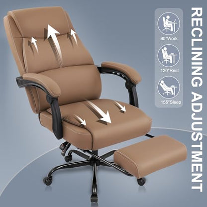 Misolant Big and Tall Office Chair with Footrest, High Back Desk Chair with Linkage Armrest, 90-155° Recline Executive Computer Chairs with Adjustable Height for Home - color: Brown