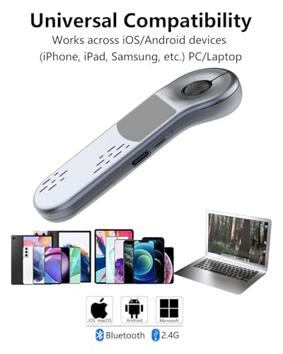 Rechargeable Air Mouse for PC/iOS/Android with Touchpad Wireless PPT Presenter with Bluetooth 2.4G, Works with PowerPoint/Keynote/TikTok/Camera/Kindle App (Silver) - color: Silver