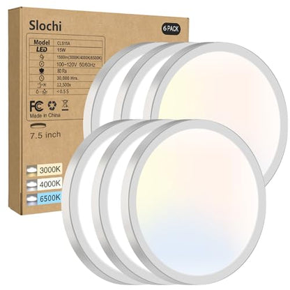 slochi 6Pack Flush Mount Ceiling Light, 3000K/4000K/6500K - color: White, size: 7.5Inch-6Pack