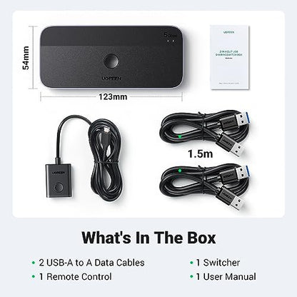 UGREEN USB 3.0 Switch 2 Computers Sharing USB C & A Devices, 4 Port USB Switcher Sharing Keyboard and Mouse, Printer/Scanner USB Switch Hub for Two Computers with 2 USB3.0 Cables and Controller - color: Black