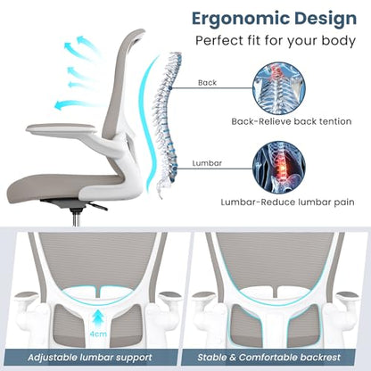 Drafting Chair, Tall Office Chair with Flip-up Armrests Executive Ergonomic Computer Standing Desk Chair, Office Drafting Chair with Lumbar Support and Adjustable Footrest Ring - color: Light Grey&white