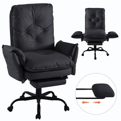 Bestier Big and Tall Reclining Office Chair with Reversible Armrests - color: Black Pu Leather