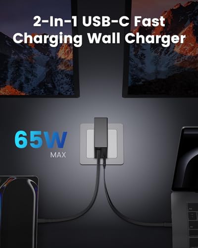 Gitryin 2 Lightning, 2 Type-C Retractable Wall Chargers with 2 USB A Ports and 1 Power Strip, 12-in-1 Desktop Charging Station