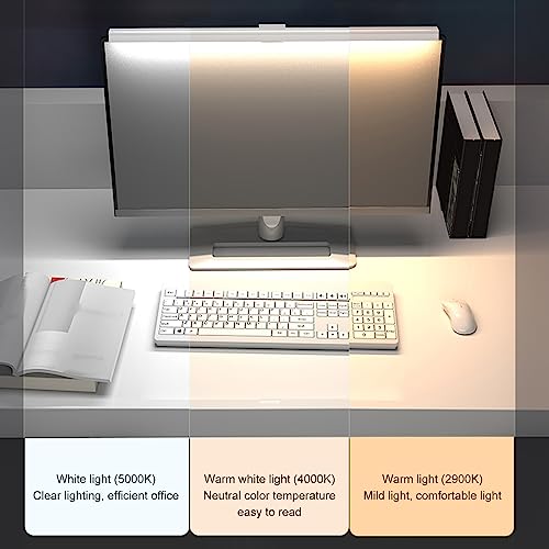 Monitor Light Bar Desk Light Bar 3 Switchable Light Modes Stepless Dimmable Touch Control Computer Screen Light Bar for Office Home White (Black) - color: Black