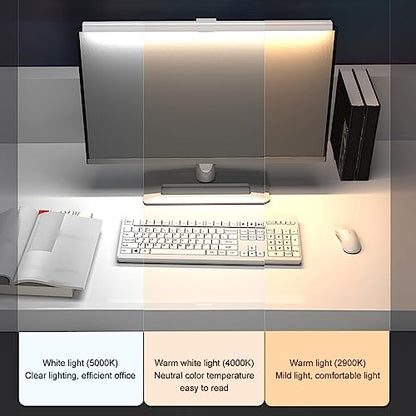 Monitor Light Bar Desk Light Bar 3 Switchable Light Modes Stepless Dimmable Touch Control Computer Screen Light Bar for Office Home White (Black) - color: Black