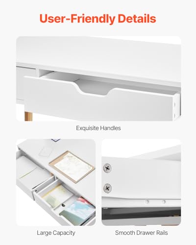 VEVOR Small Desk with Drawers, Kids Desk for Bedroom, Wooden Simple Study Table for Drawing, Reading, Writing, Rectangle MDF Furniture Study Storage Table for Home, Office, White + Wood - size: 38.98"D x 20.08"W x 30.12"H