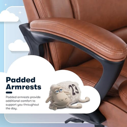 Serta Fairbanks Big & Tall Executive Office Chair, Ergonomic High-Back with Lumbar Support, Semi-Plush Seat Cushion and Body Pillows, Padded Armrests, Nylon Swivel Base, Bonded Leather, Cognac Brown - color: Cognac, size: 350 lbs