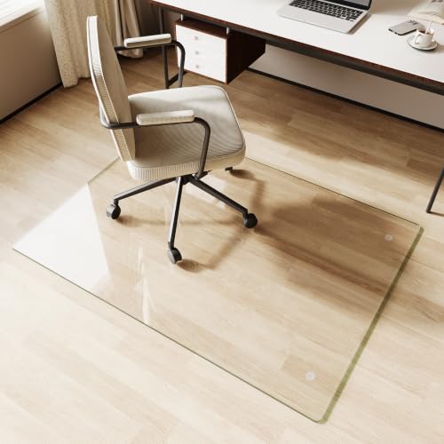 Glass Chair Mat 32" x 46" Tempered Glass Office Chair Mat - color: Transparent, size: 46" x 32"