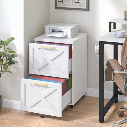 Halitaa Farmhouse 2 Drawer Small File Cabinet with Wheels, White - color: White