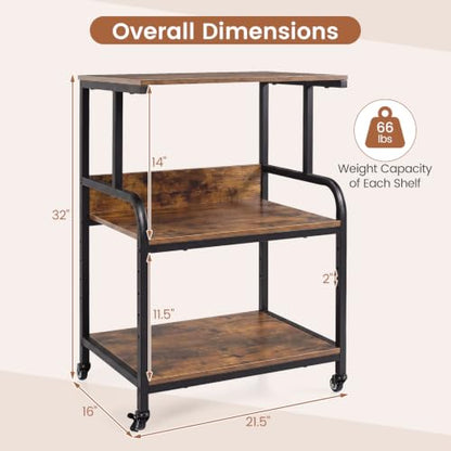GIANTEX 21.5"x16"x32" Rolling Printer Stand with Adjustable Storage Shelf - color: Rustic Brown, size: 21.5"x16"x32"