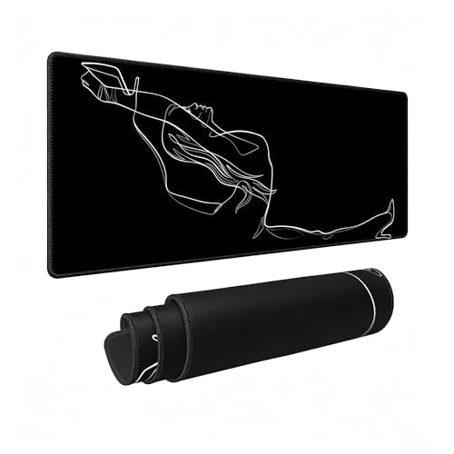 Abstract Minimalist Desk Mat,Black White Line Art Mousepad,31.5x12in | Large Dancing Girl Sketch Aesthetics Gaming Mouse Pad,Extended XL Soft Cloth Desk Decor Computer Keyboard Mat,80x30 cm - color: Art Abstract