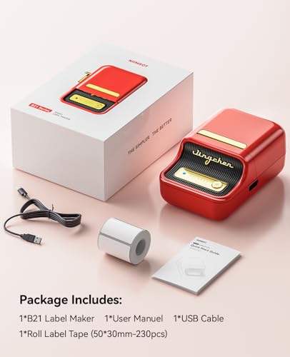 NIIMBOT B21 Label Maker, 2 Inch Bluetooth Thermal Label Printer, Red - color: Red