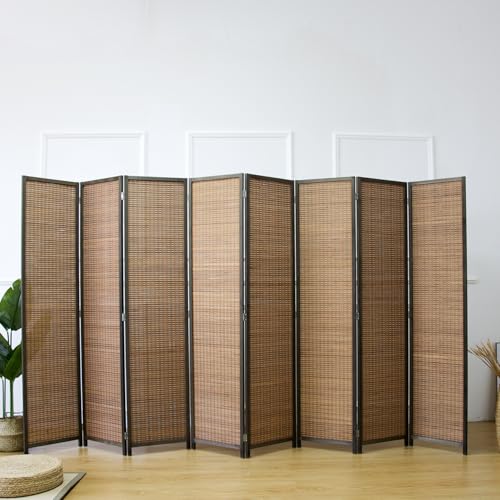 Furnnylane 8 Panel Bamboo Room Divider - Natural Brown 5.6 ft Tall Folding Privacy Screen, Freestanding Partition Wall for Room Separation (67" H x 122.8" W) - color: Brown, size: 8 Panel