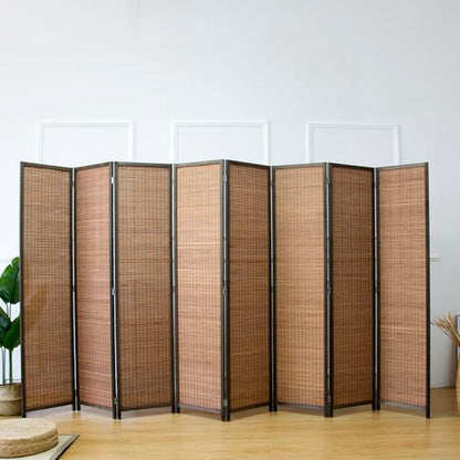 Furnnylane 8 Panel Bamboo Room Divider - Natural Brown 5.6 ft Tall Folding Privacy Screen, Freestanding Partition Wall for Room Separation (67" H x 122.8" W) - color: Brown, size: 8 Panel
