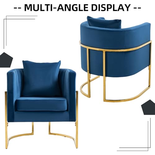 Velvet Accent Chair, Modern Barrel Arm Chair for Living Room/Bedroom/Guest Reception, Upholstered Club Armchair with Pillow & Gold Base, Navy Blue - color: Navy Blue, size: 1 PC