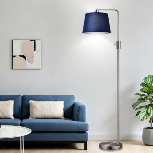 Nintiue Dimmable Floor Lamp, 1000 Lumens LED Edison Bulb Included, Brushed Nickel Arc Standing Tall Floor Lamp with Blue Shade for Living Room Bedroom Office Dining Room - color: Brushed Nickel-Blue Shade