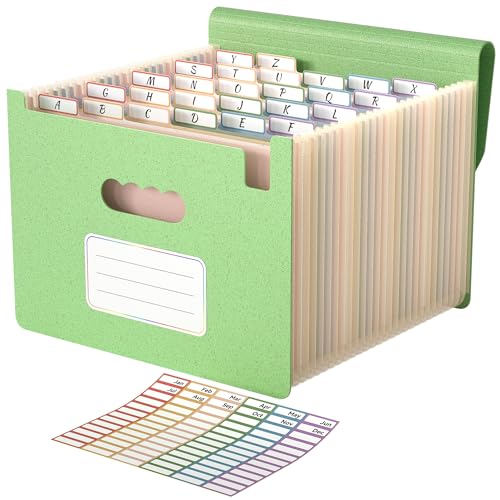 ABC life 26 Pockets Accordion File Organizer, Meadow Green | Expanding File Folder for Letter/A4 Size, Portable Document Holder with A-Z Tabs for Tax Receipt, School, Home, Office - color: Meadow Green