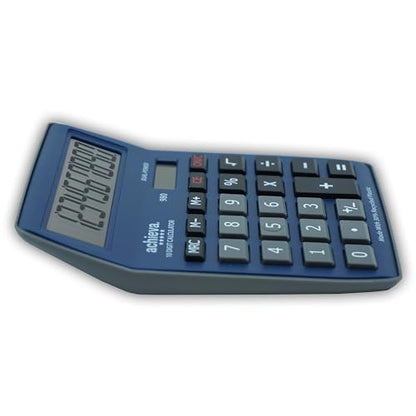 Achieva 10-Digit LCD Display Desktop Calculator | Blue, Gray | Dual Solar & Battery Power | Made with 30% Recycled Plastic | for Home, Office, School (980) - color: Blue/Gray