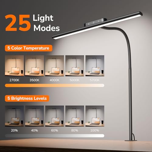 Lepro Led Desk Lamp for Home Office, Desk Light with Clamp, 11W 700LM Black - color: Black