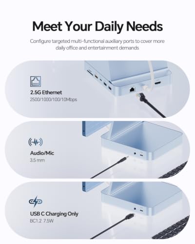 11-in-1 USB C Hub for iMac 24" 2021-2024 with M.2 NVMe 4TB SSD Enclosure | PULWTOP Aluminum iMac Hub with HDMI 4K@60Hz, 2.5G Ethernet, 5 USB A/C 10Gbps, SD/TF, Audio, iMac M4 Dock for M1/M3/M4, Blue - color: Blue