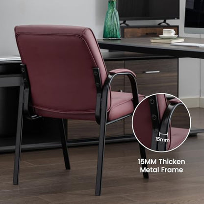 Big&Wide Office Guest Reception Chairs Set of 4, Conference Room Chairs Waiting Room Chairs, Modern Leather Office Desk Chair No Wheels - color: Burgundy, size: 4 Pack