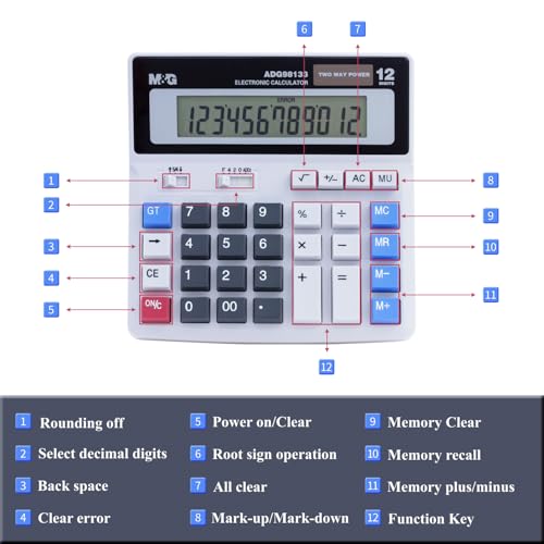 M&G Desk Calculator 12 Digit Extra Large LCD Display, Dual Solar Power and Battery, Accounting Calculator with Big Button, Battery Include, Perfect for Office Business Home Daily Use - style: Large Mechanical Buttons