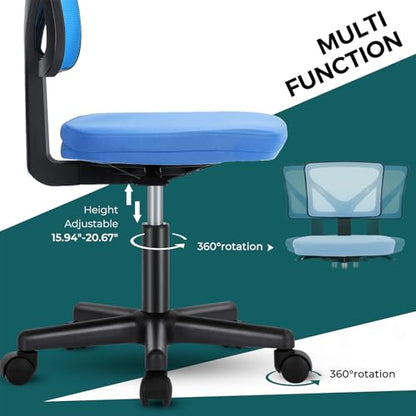 DUMOS Armless Desk Chairs, Small Home Office Mesh Chairs | Ergonomic Adjustable Mid Back, Swivel Rolling Task, Computer Work Vanity Small Spaces, Blue - color: Blue, size: 1pc