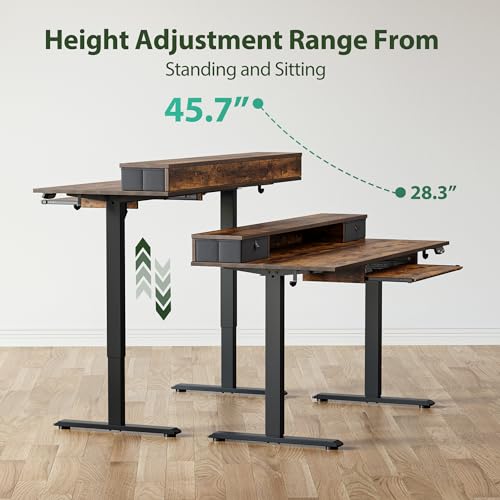Agilestic 55 Inch Standing Desk with Drawers & Keyboard Tray, Rustic Brown - color: Rustic Brown, size: 55 x 24 Inches with 2 drawers and keyboard tray