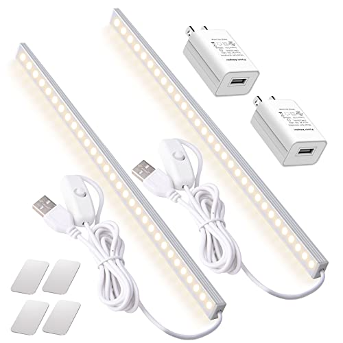 DWEPTU 2Pack LED Under Cabinet Light LED Light Bar with USB Powered Under Cabinet Lights for Closet Light Bar Under Counter Lighting Work Tables Student Dormitory (Include AC Plug) - color: Pure White, size: 2*12 Inch