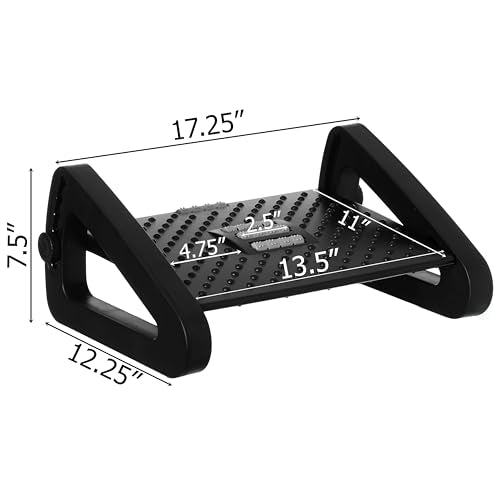 Black Triangular Footrest Massage Under Desk with Soothing Massage Points and Rollers, Adjustable Foot Stool Support with 6 Height Positions