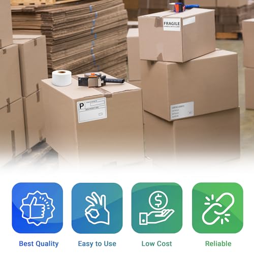 ABC PACK & SUPPLY Thermal Transfer Labels 3 x 3 Inch, White Matte Shipping Labels, 3" Core, Perforated, 1950 Labels per Roll, 4 Rolls, Permanent Adhesive, Industrial Printer Compatible - style: 3" x 3" / 7800 Pack