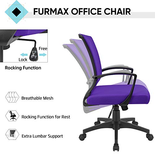 Furmax Office Chair Ergonomic Computer Desk Mesh Chair Mid Back Swivel Lumbar Support with Armrest (1, Violet) - color: Violet