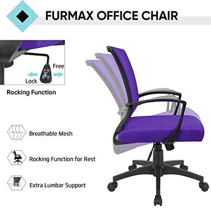 Furmax Office Chair Ergonomic Computer Desk Mesh Chair Mid Back Swivel Lumbar Support with Armrest (1, Violet) - color: Violet