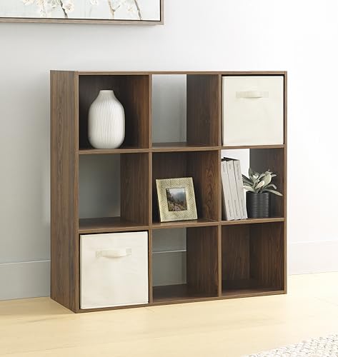 Whitmor 9 Cube Storage Organizer, Open Storage Display Bookshelf, Storage Cabinet for Living Room, Bedroom, Home, Office, Walnut - color: Walnut, size: 9 Cube, 3 Tier