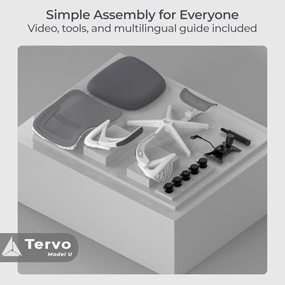 Tervo Model U - Folding Office Chair - Ergonomic Design for Small Spaces - color: H- White & Grey