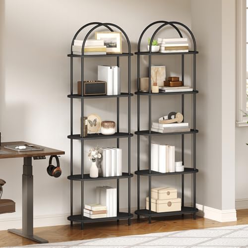 HOOBRO 5 Tier Open Bookshelf, Industrial Arched Bookcase Display Shelf Rack, Wooden Bookcase Storage Shelf Metal Frame, Tall Storage Organizer for Home, Easy Assembly, Black BB176SJ01 - color: Black