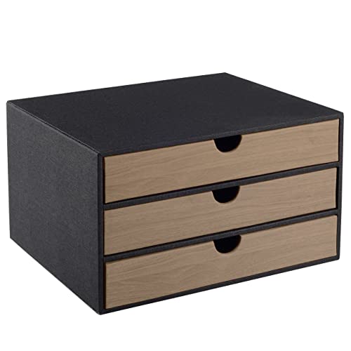 Fashion Multicolor Collocation Leather Desk Organizer File Cabinet Executive Office Supplies Desktop Filing A4 Contract Document Stackable Storage Box with 3 Drawers (Black) - color: Black