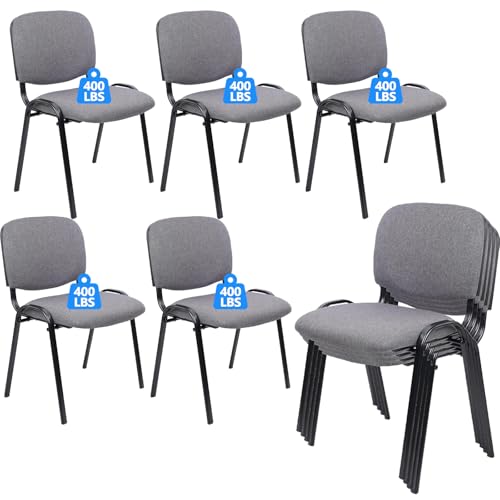 CLATINA Stackable Waiting Room Chairs, Cloth Fabric Guest Reception Chair with Upholstered Thickene Seat and Back Support, Stacking Chair Metal Leg for Office School Church Conference, Gery, 10 Pack - color: Grey, size: 10 Pack