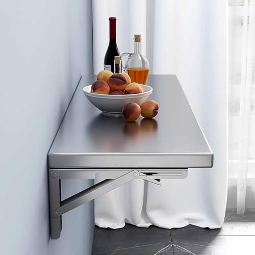 304 Stainless Steel Wall-Mounted Folding Table, Laundry Fold Down Table, Folding Wall Desk for Office Kitchen, Save Space for Room, Storage W 15.7"-47.2", H11.8/15.7"(100x40cm/39.4x15.7in) - size: 100x40cm/39.4x15.7in