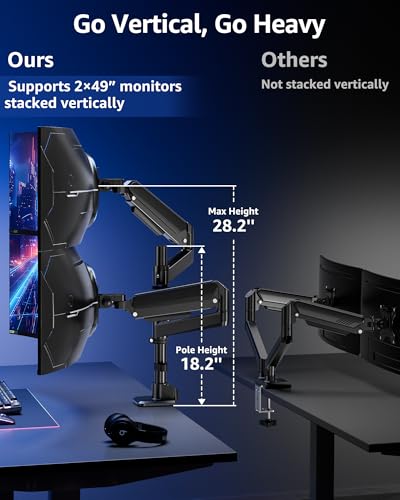 MOUNTUP Dual Monitor Stand Fits 49 45 42 40 39 34 32 Inch Screens, Heavy Duty Dual Monitor Arm Holds 7.7-44 lbs, Vertical Stacked Monitors Mount, Full Motion, Height Adjustable, VESA Mount - size: Dual(22''-49'')