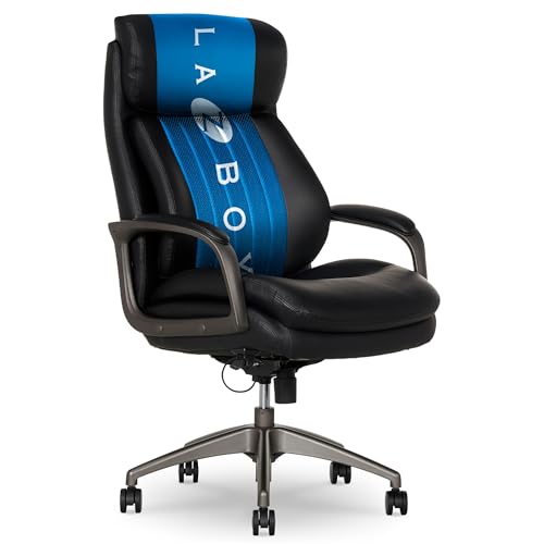 La-Z-Boy High-Back Ergonomic Office Chair, AIR Lumbar Support Leather Chair | Nova, 350lb Capacity Executive Task Chair, Padded Headrest & Arms, Layered Foam Seat Cushion, Swivel, Back Pain Relief, Black - color: Black