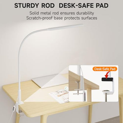 Desk Lamp with Clamp for Home Office, 3 Colors Stepless Dimming for Puzzle - color: White Pro