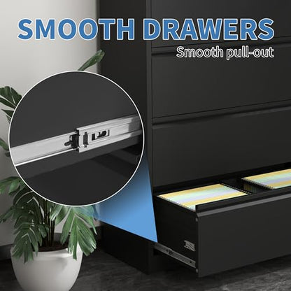 4 Drawer File Cabinet with Lock, Metal Lateral Filing Cabinets - color: Black, size: 4 Drawer_ 35"W
