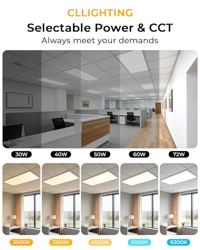 2x4 LED Flat Panel Light 2Pack 5CCT Selectable, 0-10V Dimmable | 9000LM, 3000K/3500K/4000K/5000K/6300K Adjustable, 30W/40W/50W/60W/72W Selectable, Recessed Drop Ceiling Lighting for Office - size: 2 Feet by 4 Feet
