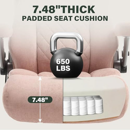 650lbs Big and Tall Office Chair with Thick Spring Cushion,5D Flip Arm Ergonomic Executive Office Chair Adjustable Lumbar Airbag&Extra Wide,Comfy Large Padded Heavy Duty Game Chair,Pinkcloth - color: Pinkcloth
