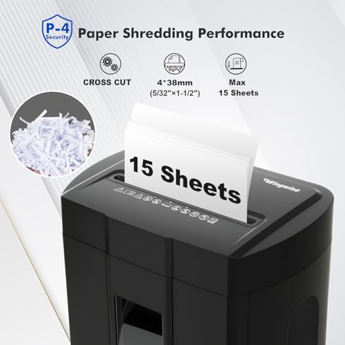 Wingwise Ultra Low Noise 48dB Paper Shredder for Home Office - color: Black, size: 15 Sheets
