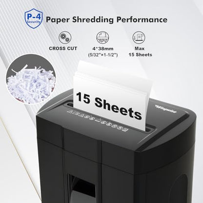 Wingwise Ultra Low Noise 48dB Paper Shredder for Home Office - color: Black, size: 15 Sheets