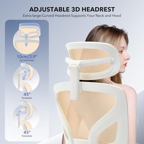 Ergonomic Office Chair Mesh – Adjustable Lumbar 3D Armrests High-Back Desk - color: Beige-d1