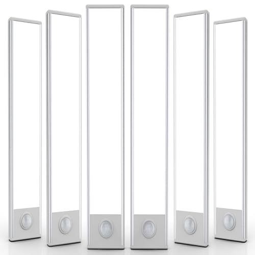 16 inch Under Cabinet Lighting, 6 Pack Motion Sensor Light Indoor Rechargeable Magnetic Closet Lights Battery Operated, Under Counter Lights for Kitchen, Wardrobe, Hallway, Stairs White Light - color: White Light, size: 16inch